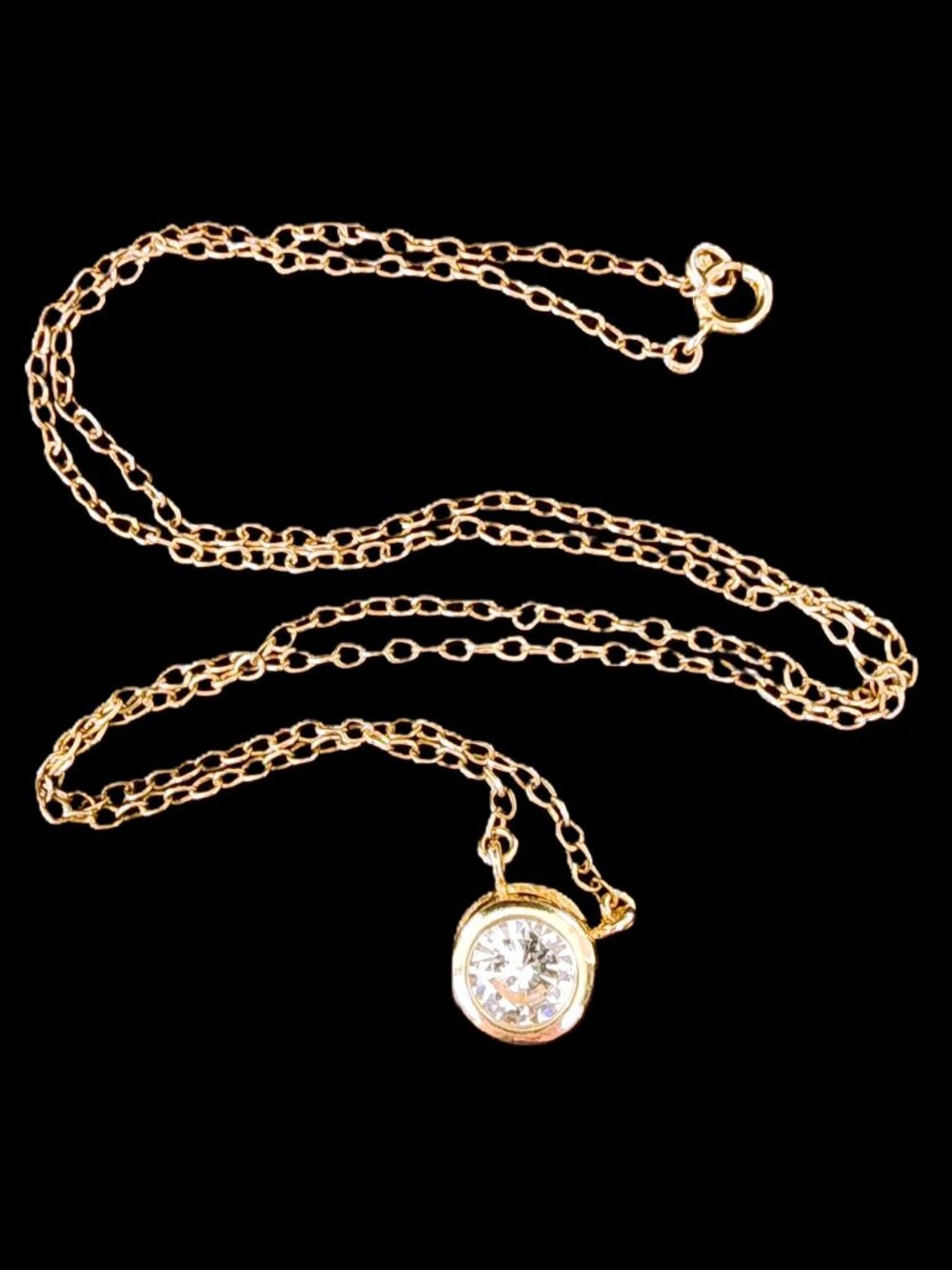 Vintage 90s Gold Vermeil Bezel Solitaire Necklace | 14k over 925 18 inches